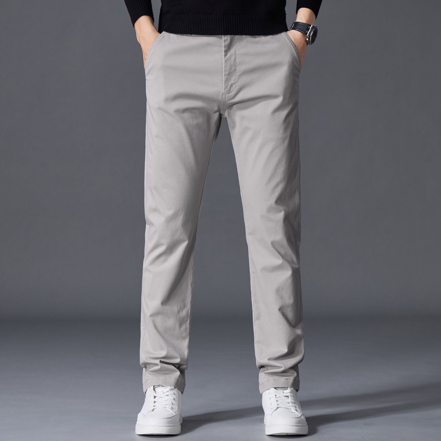 

Men s Cotton Pants Classic Straight Elastic Casual Solid Color Business Trousers Fashion Soft Comfortable Clothes Pants 40 світло-сірого кольору