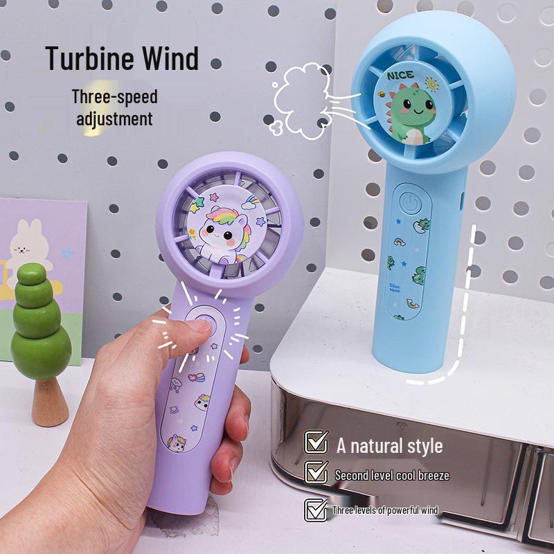 2026 Handheld Cartoon USB Rechargeable Silent Mini Fan with Custom Logo