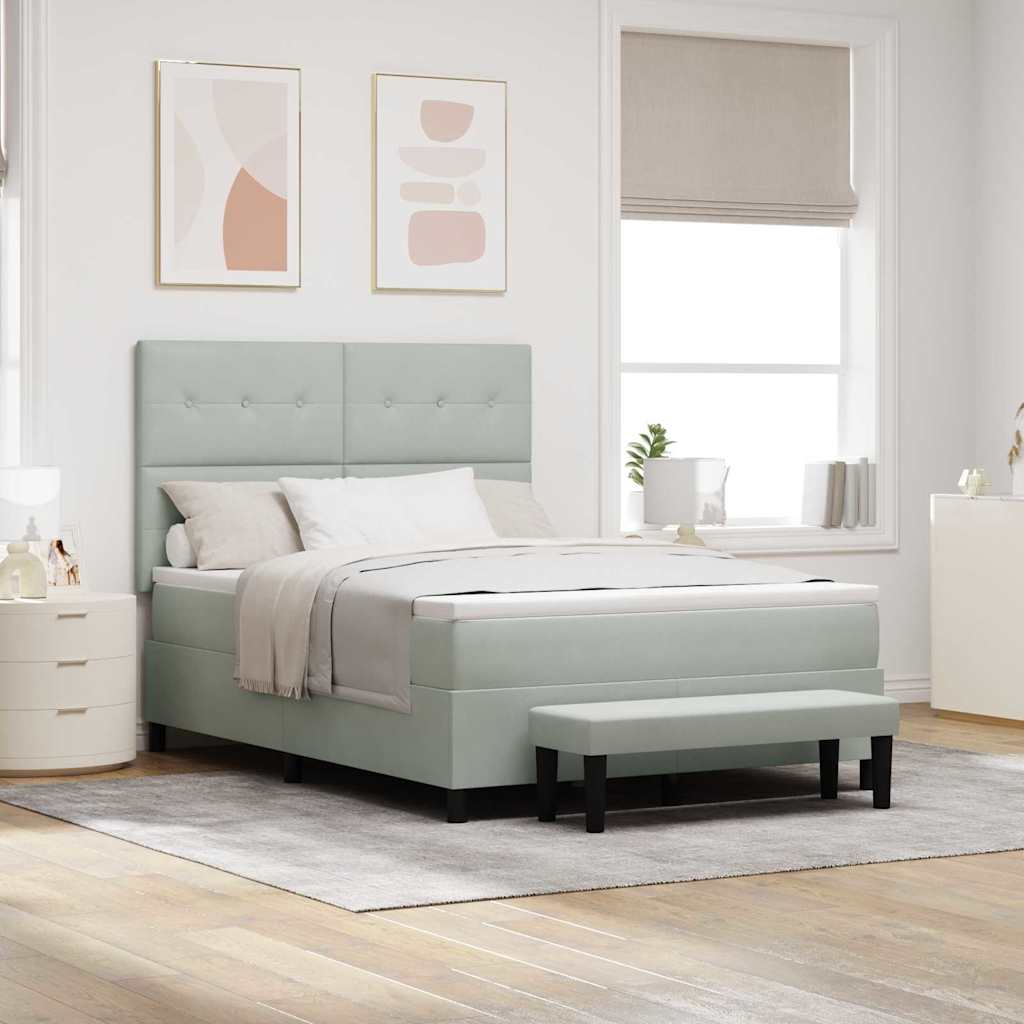Box Spring Bed with Headboard Light Grey 190 x 140 cm Velvet