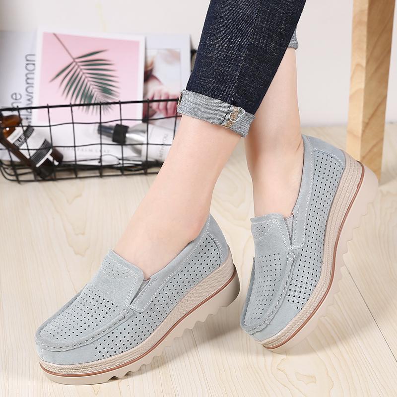 2024 Spring Platform Women Shoes Flats Sneakers Suede Leather Women Casual Shoes Slip On Flats Heels Creepers Moccasins