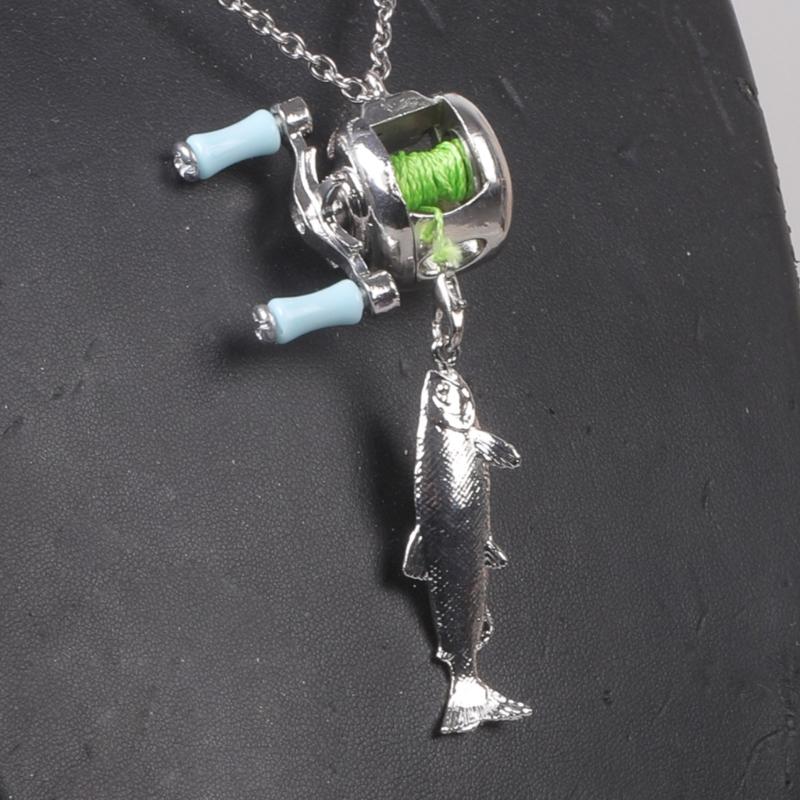 Miniature Fishing Reel Necklace Pendant Decorative Adjustable Length Neckchain Jewelry For Fishing Enthusiasts