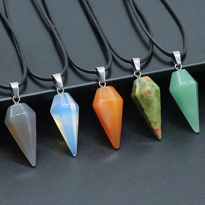 1 st Energi Natursten Kon Hängsmycke Halsband, Geometrisk Stil Reiki Healing Kristall Hängsmycke Halsband för Kvinnor Män Jul Smycken Gåvor