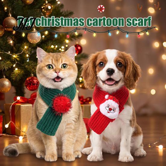 Cozy Puppy Winter Gear Christmas Knitted Pet Scarf with Reindeer & Stocking Decor, Adjustable Soft Reusable Decor Yarn Dog Cat Neck Collar,
