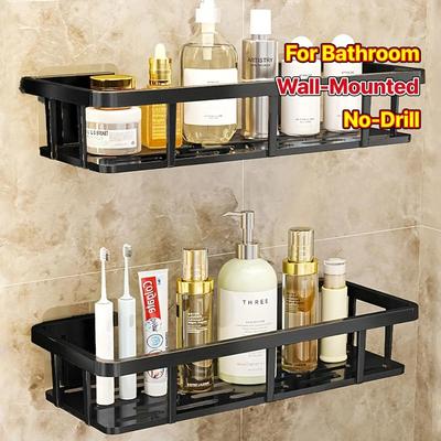 2pcs No-Drill Black Wall-Mounted Storage Racks, Shower Rack Set, Space-Saving Hanging Organizer Suitable for Shampoo, Conditioner, Etc.