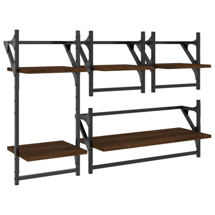 VidaXL Ensemble d'étagères murales avec barres 4 pcs chêne marron 836267