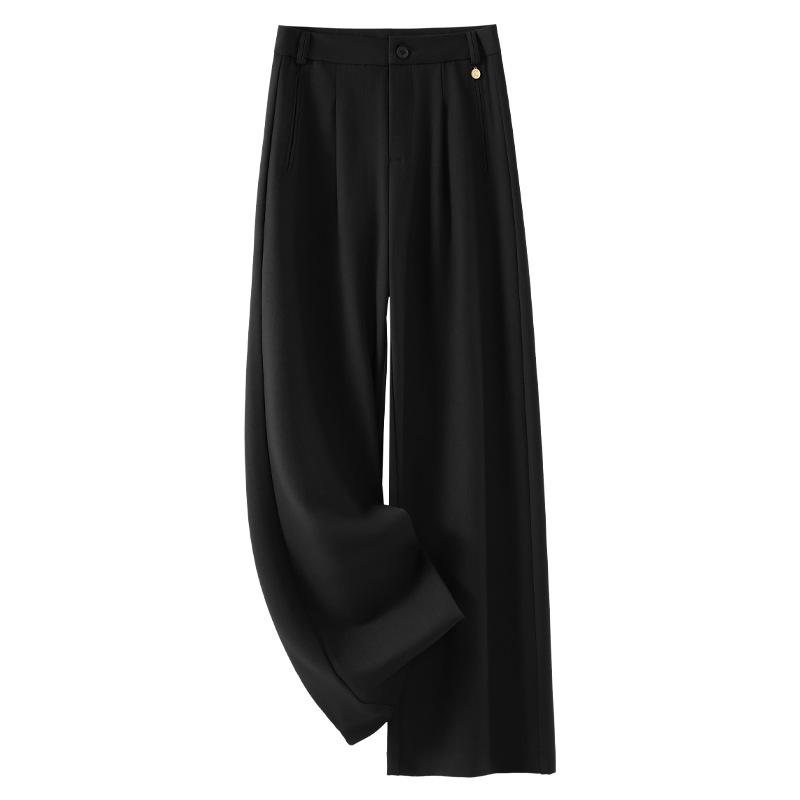 Gray Wide-Leg Wool Pants for Women - High-Waisted, Drapey, Straight-Leg Trousers, 2024 Spring/Autumn Collection