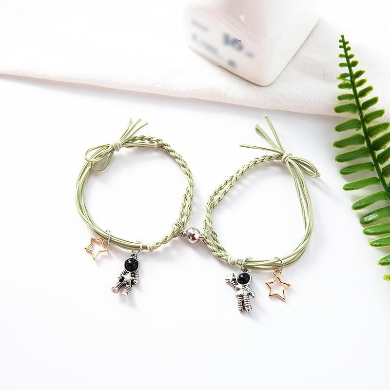 1 Pair Astronaut Magnet Couple Bracelets Space Man Star Planet Pendant Adjustable Rope Bracelet for Women Jewelry Pulseras Mujer