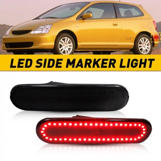 For 02-05 Honda Civic Si EP3 3DR Smoked Front + Rear LED Side Marker Lights 4PCS