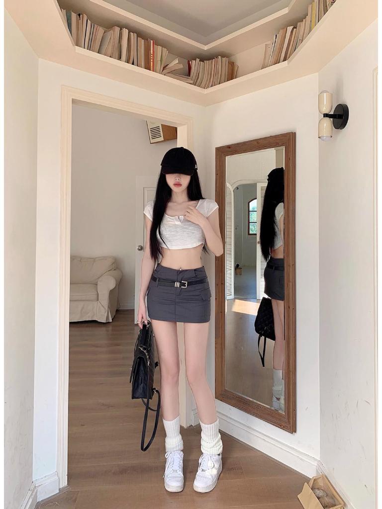 Women's Summer 2024 Gray High Waist A-line Mini Skirt - Versatile Slimming Petite Fit