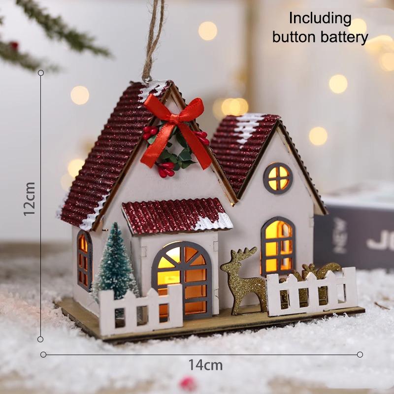 LED Holz Weihnachtshaus Mini Xmas Schneehäuser Holz Winterdorf Gebäude Figuren Tischschmuck Feiertagsparty Deko