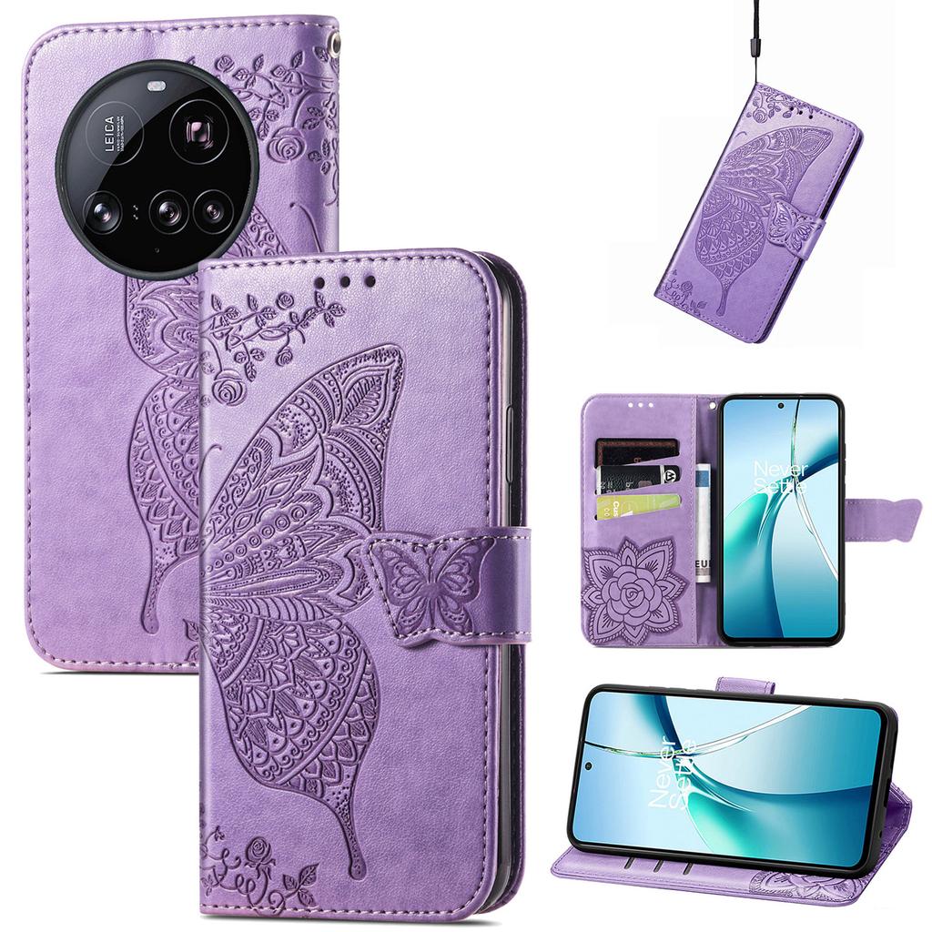 For Xiaomi 15 Ultra Case with Strap Butterfly Pattern PU Leather Wallet Phone Cover