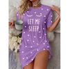 Women "Sleep" Slogan Eyelash Nightgown - Comfortable Short Sleeve Round Neck T-Shirt Dress