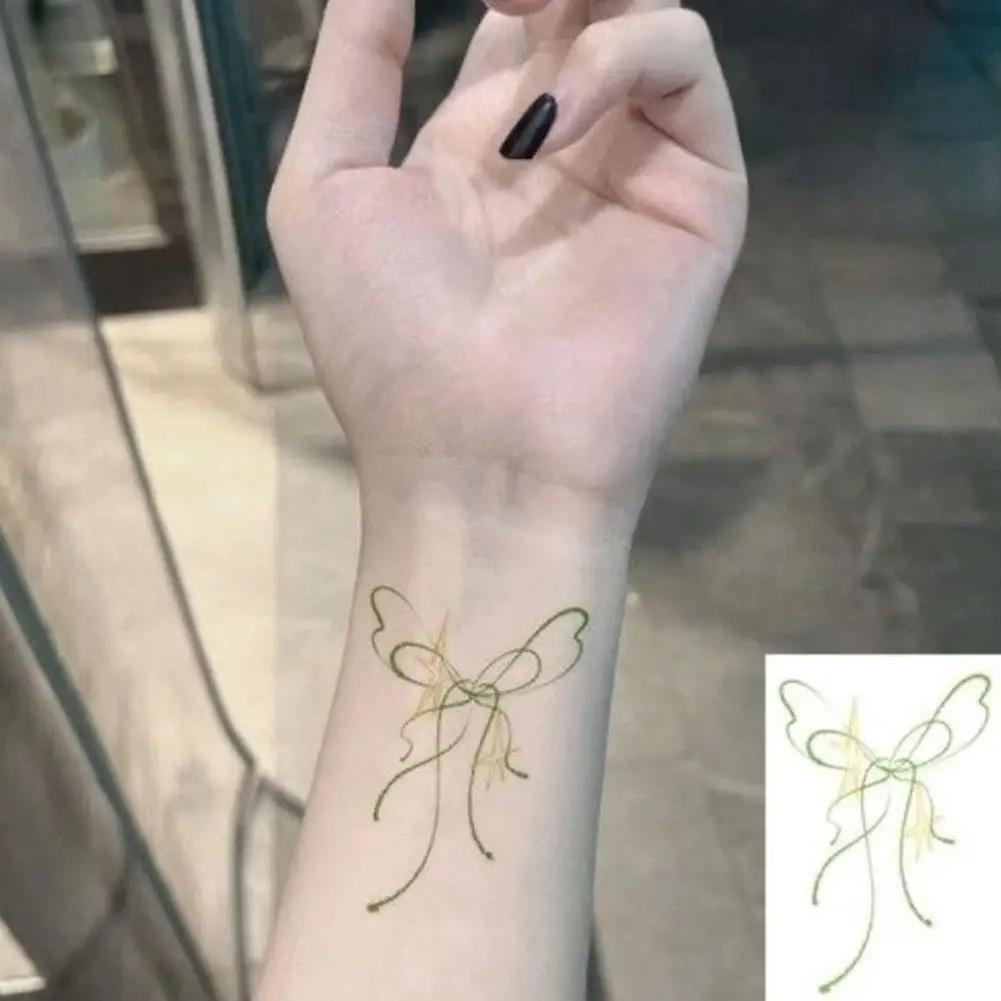 Sexy Bow Temporary Tattoos For Women Body Art Painting Arm Legs Tattoos Sticker Realistic Pink Black Butterfly Waterproof Tattoo