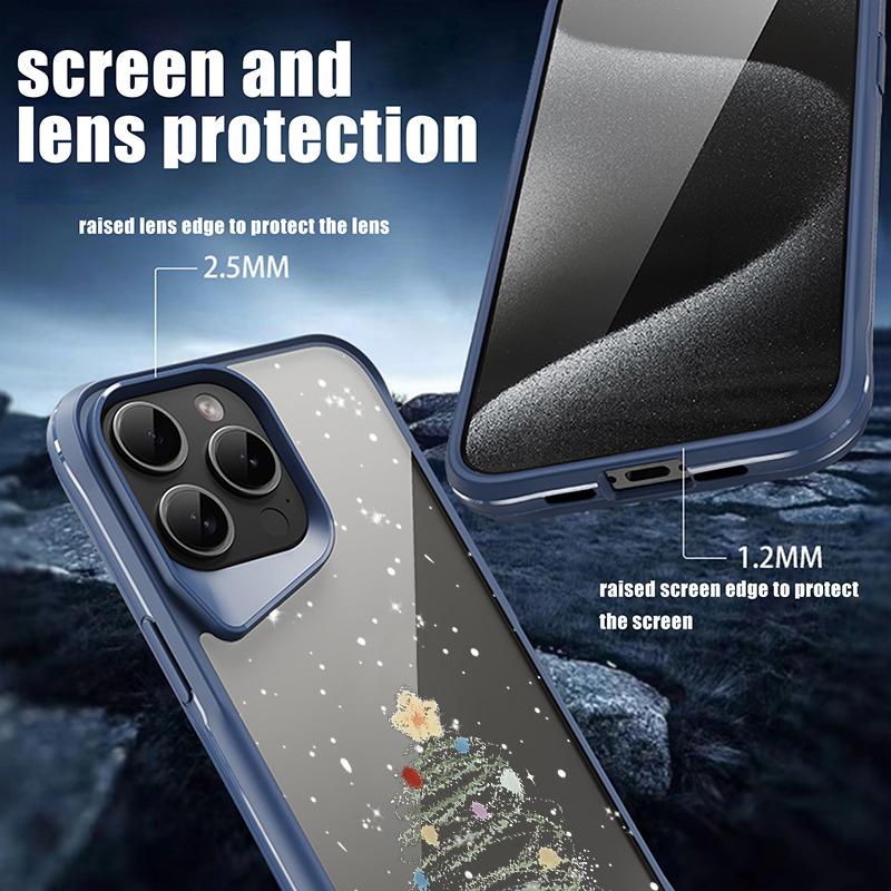 Dream Merry Christmas Tree Pattern Soft Edge Phone Case For iPhone 16 15 Pro Max 14 13 Pro Acrylic Clear Matte Shockproof Lens Protection Cover
