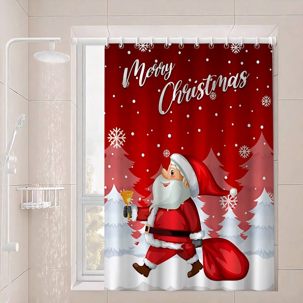 Christmas Santa Claus Shower Curtain Summer Beach Bathroom Decorative Shower Curtain, Waterproof