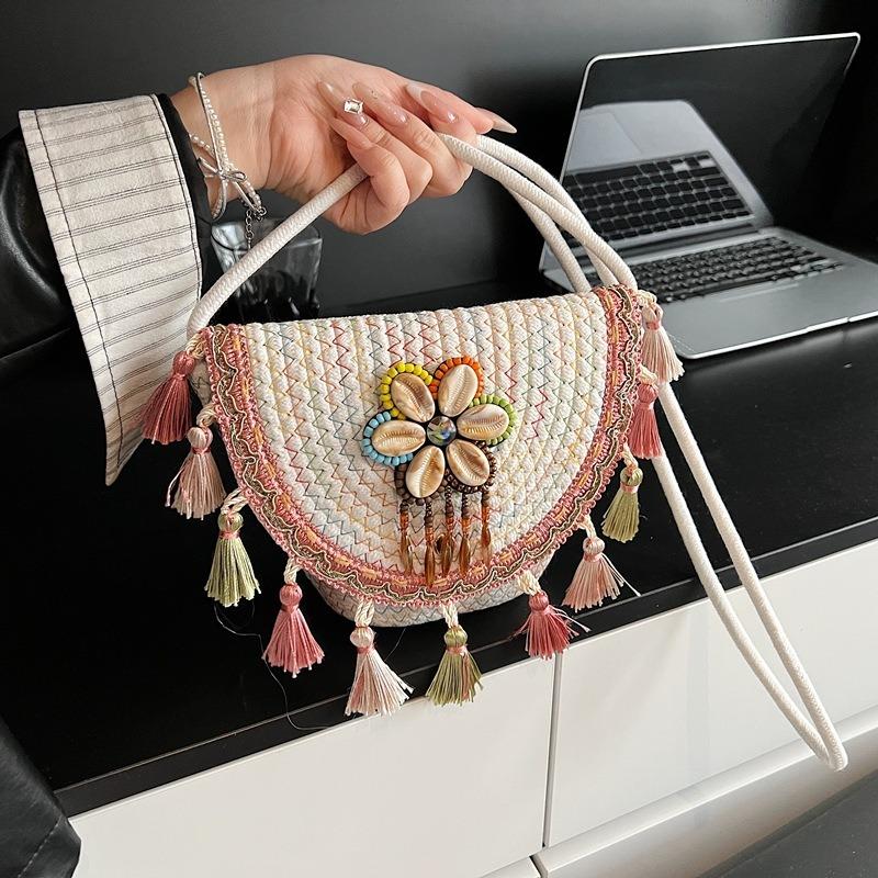 Summer vacation handwoven bag new fashion fringed beach shoulder messenger bag women's bucket bag