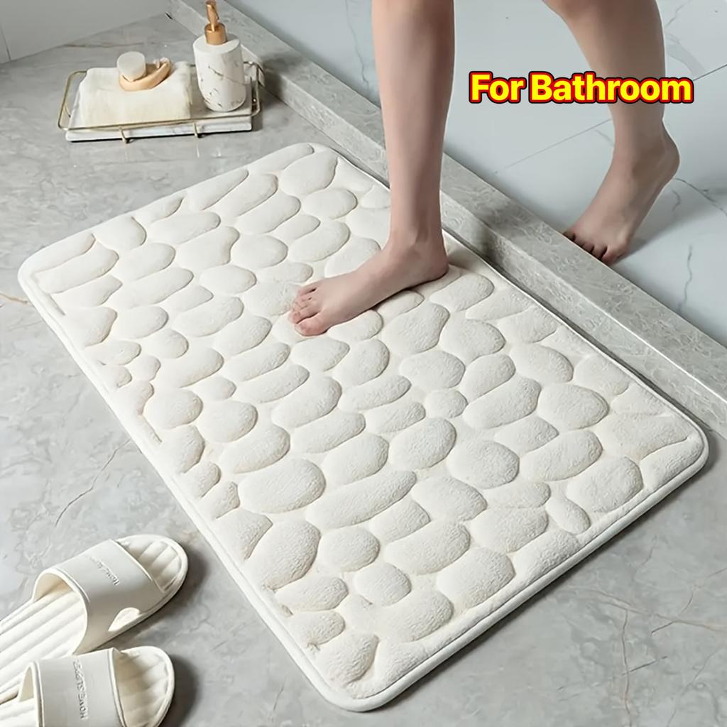 Cobblestone Embossed Memory Foam Bath Mat Non-Slip Absorbent Shower Rug for Bathroom Floor Tub Decor