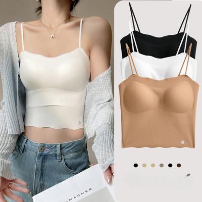 Ice Silk Seamless Breast Cushion One Cup Bottom Tank Top with Spring/summer Hottie Slim Top