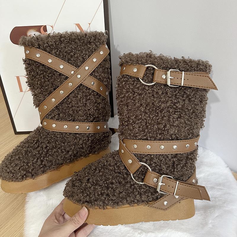 2025 winter new wool boots children punk lamb platform high heel snow boots plush long shoes Europe and America