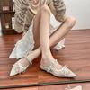 Yuanlitong half-drag single shoes women's fashion pointed temperament lace breathable flat shoes women's inner height increase versatile muller shoes