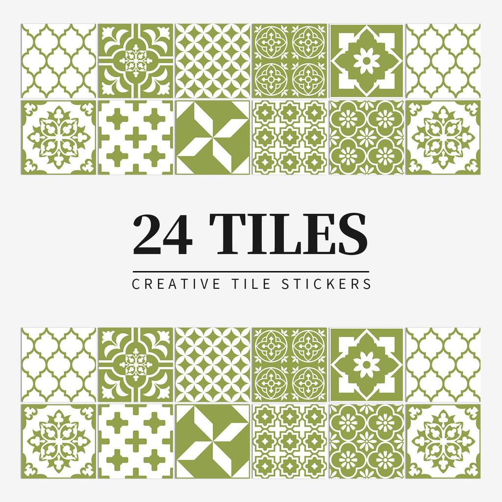 24 European Mandala Flower Tile Stickers: Waterproof, Self-Adhesive PVC for Kitchen & Bathroom Walls