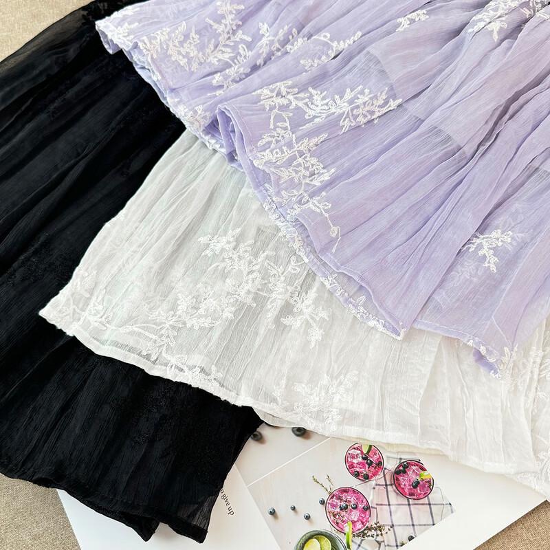 French Romantic Embroidered Floral A-Line Maxi Skirt