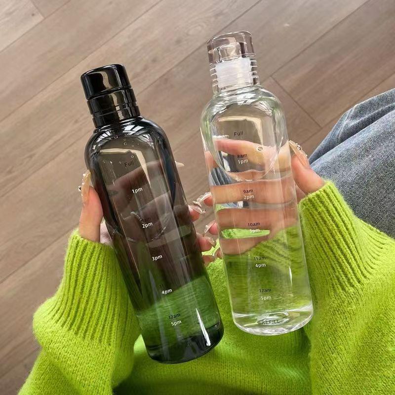 2024 Trendy Plastic Time Scale Water Cup – Stylish High-Value Drinking Cup, Popular Design Water Bottle with Scale Marks