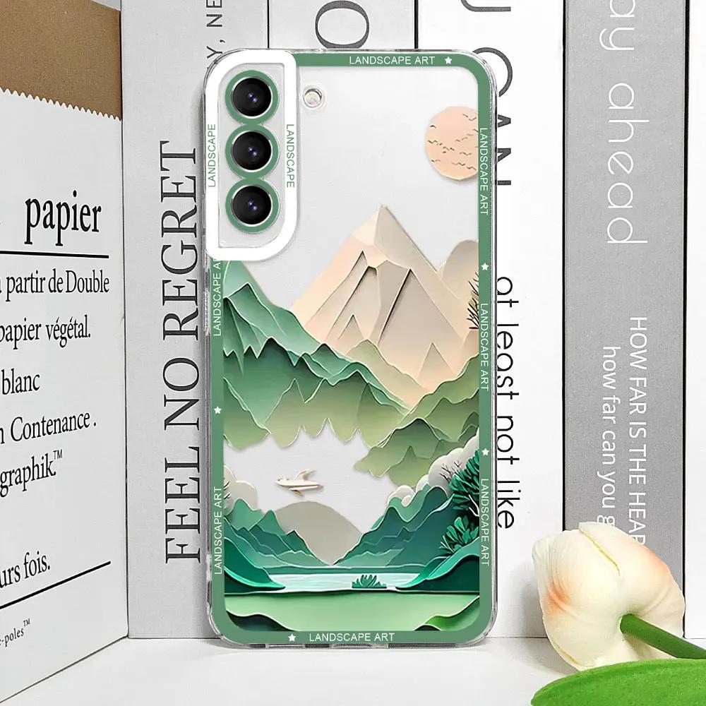 Shockproof Phone Case for Samsung Galaxy S21FE S22 Plus S23 S24 S25 Ultra Soft Cover Printing Landscape Creative Mountains Shell