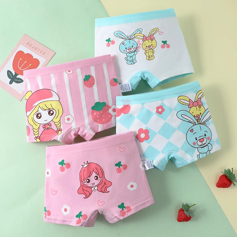 Bawełniane szorty bokserki dla dziewcząt, klasa A, antybakteryjne - Uroczy wzór z kreskówki dla dzieci i uczniów