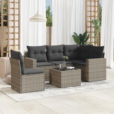 Vidaxl 6-Cz. Garden Furniture Set With Cushions, Grey, Poly Rattan