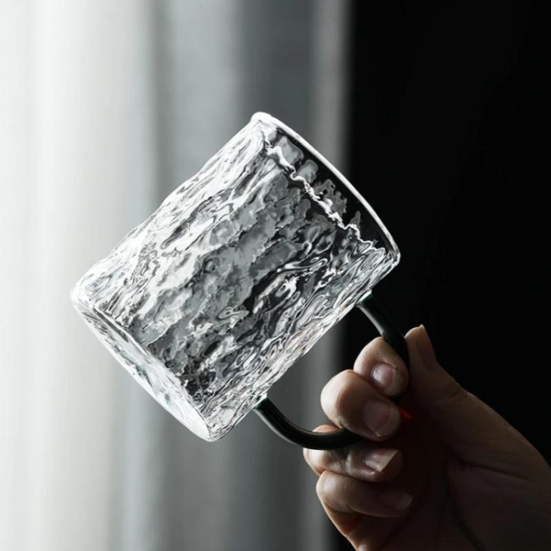 Glacial Pattern Glass Cup Heat Resistant Coffee Cup with Handle Transparent Breakfast Milk Mug Household Drinking Tools Gifts