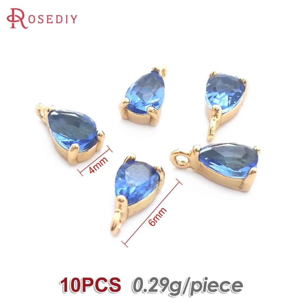 10PCS 4x6MM High Quality Champagne Gold Color Brass and Glass Drop Shape Charms Pendants Jewelry Earrings Findings Accessories