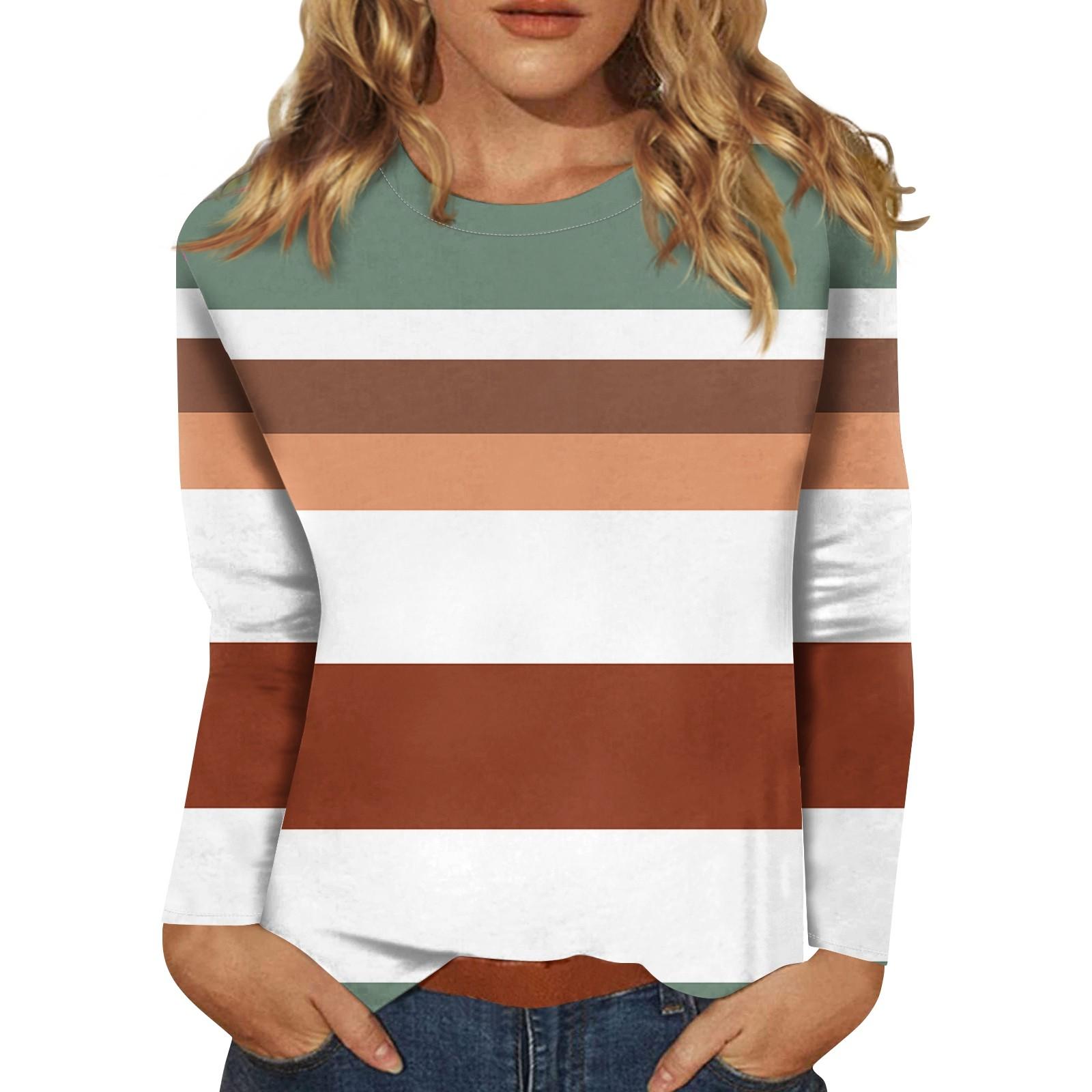 

Женский модный повседневный топ с длинными рукавами в полоску с принтом и круглым вырезом Топ с длинными рукавами S оранжевый