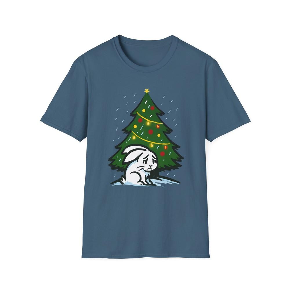 

Unisex Softstyle T-Shirt Sad Snow Rabbit Christmas Tree Winter Gift Tee 2XL
