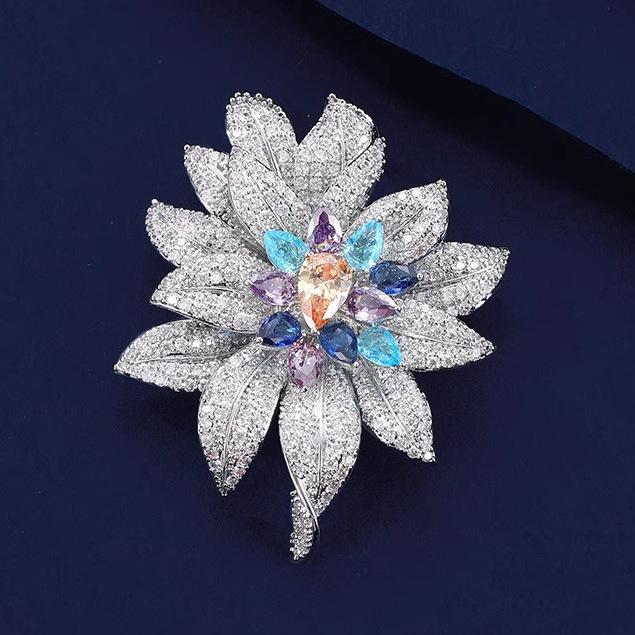 Exquisite luxury colorful flower brooch, high-end flower diamond-encrusted brooch, suit and accessories
