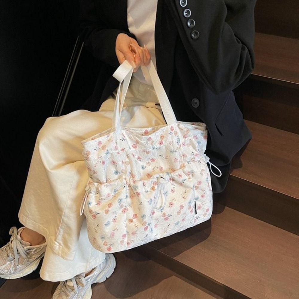 Sweet Harajuku Aesthetic Handbag Korean Style Drawstring Shoulder Bag Floral Tote Bag  Girls/Female