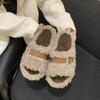 Muffin Thick-soled Wool Slippers Women's Wear 2025 Autumn and Winter New Internet Celebrity Versatile Lamb Curly Wool One-word Cotton Slippers