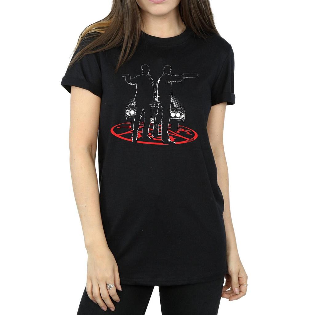 Supernatural Womens/Ladies Sam And Dean Silhouette Cotton Boyfriend T-Shirt