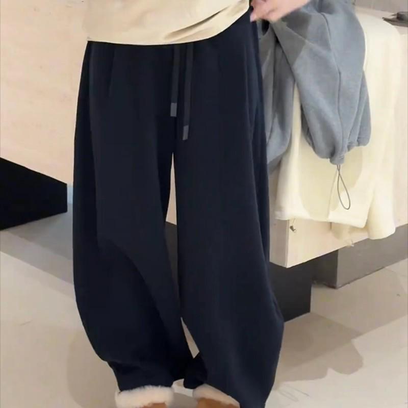 2025 Winter Women's Korean Fleece-Lined Wide-Leg Sweatpants: Fashionable, Warm, Loose, Versatile, and Cuffed Casual Pants.