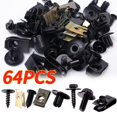 Lot de 64 boulons et écrous en U pour carrosserie de voiture, couvercle de moteur, protection anti-éclaboussures, pare-chocs, doublure d'aile, fixation, rivets