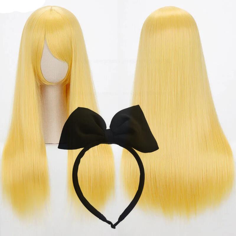 Alice Cosplay Pruik Alice in Wonderland Cosplay Lang Steil Citroengeel Gouden Hittebestendig Haar Haar Pruiken Halloween One Size white