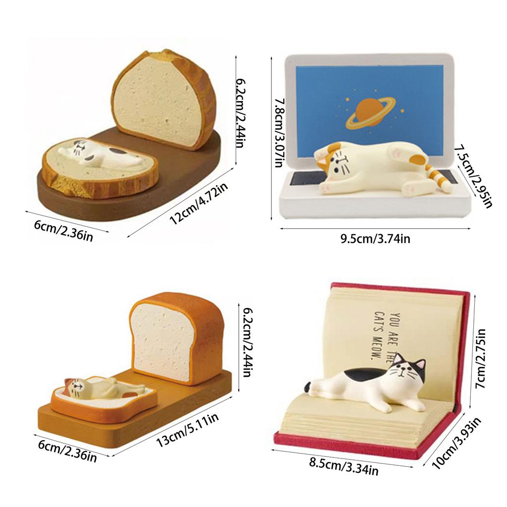 Cartoon Toast Bread Cats Shape Smartphone Holder Resins Figurine Novelty Cats Desk Accessories for Cats Lover Gift