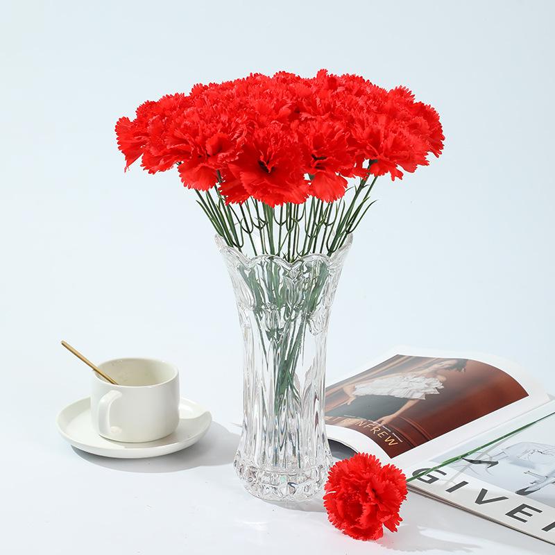 

10 шт. Искусственная гвоздика с эффектом реального прикосновения, 3D искусственные цветы, новый шелковый цветок, декор для вечеринки красный