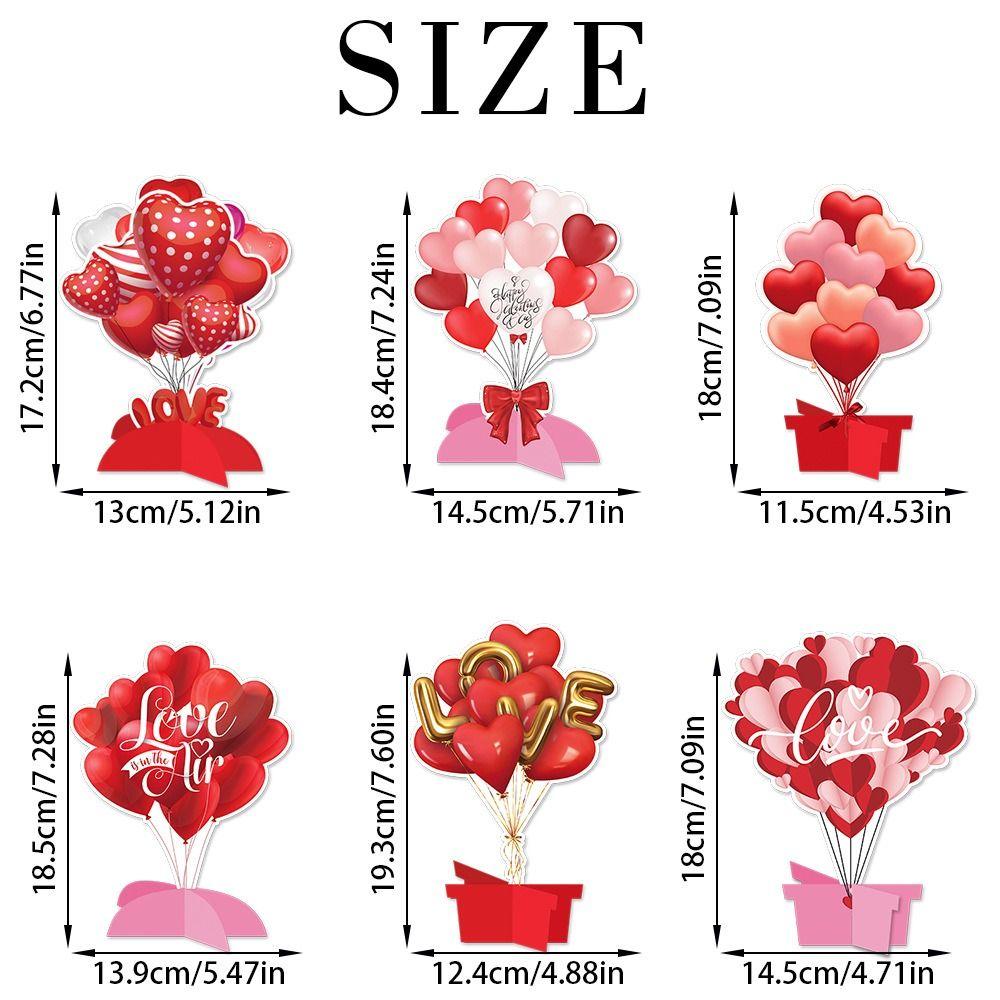 6Pcs Elegant Love Theme Valentines Day Decoration Red Paper Three-dimensional Balloon Card Table Topper Valentines Day