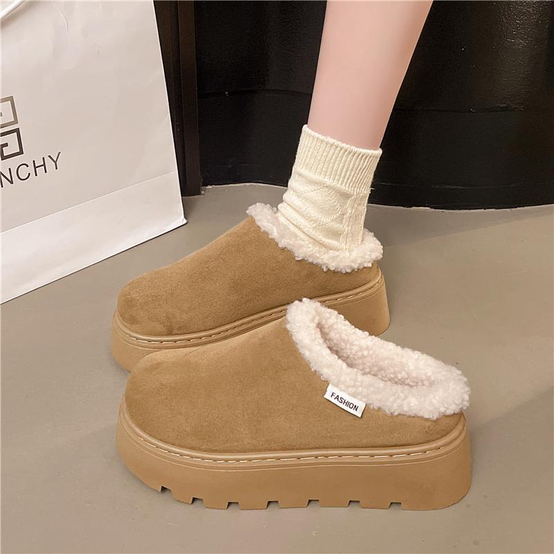 2025 Snow Boots for Women Cashmere Warm Platform Without Heel-covered Hair Half Slipper Cotton Shoes for Women