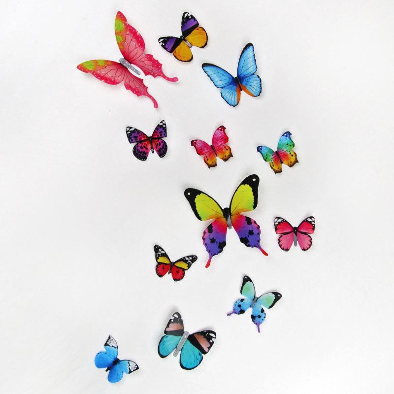 12Pcs 3D Butterfly Wall Stickers Living Room Bedroom Background Refrigerator Decoration PVC Simulated Butterflies Stickers