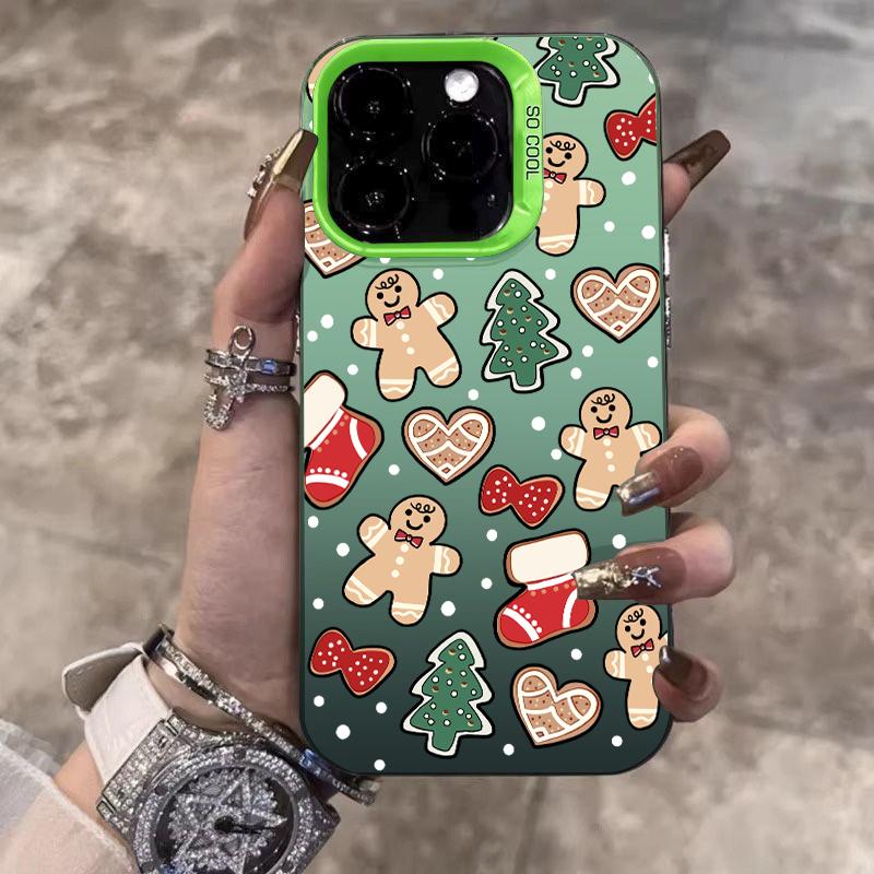 

For iPhone 17 16 15 14 13 12 11 Pro Max 17 Air 16E X XS XR Case Merry Christmas Lovely Gingerbread Man Electroplate Silver Cover iPhone 16 Pro Max