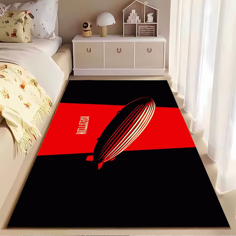 Zeppelin Graphic Red & Black Design Non-slip rug suitable for living room and bedroom sofas.