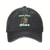 OIIAA Retro Spinning Cat Meme Baseball Cap Adjustable Lightweight Distressed Washed Black Hat with Green Text Casual Outdoor