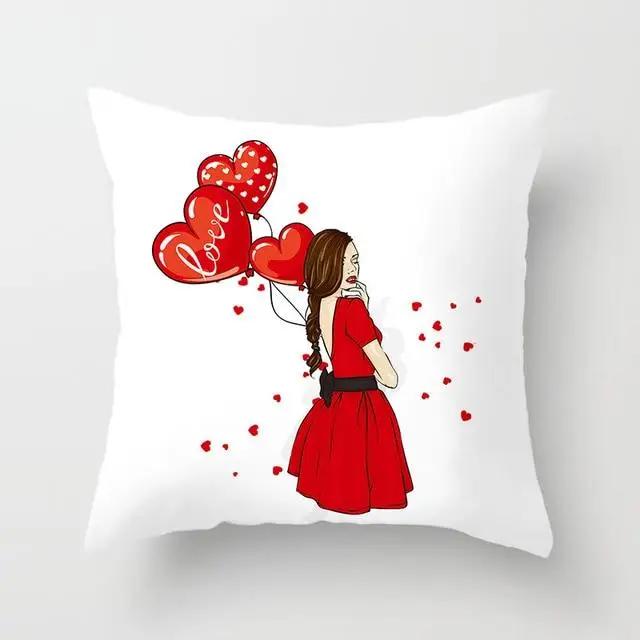 Juste de coussin en polyester avec imprimé cœur, amour, lèvres rouges, taie d'oreiller, décoration de canapé